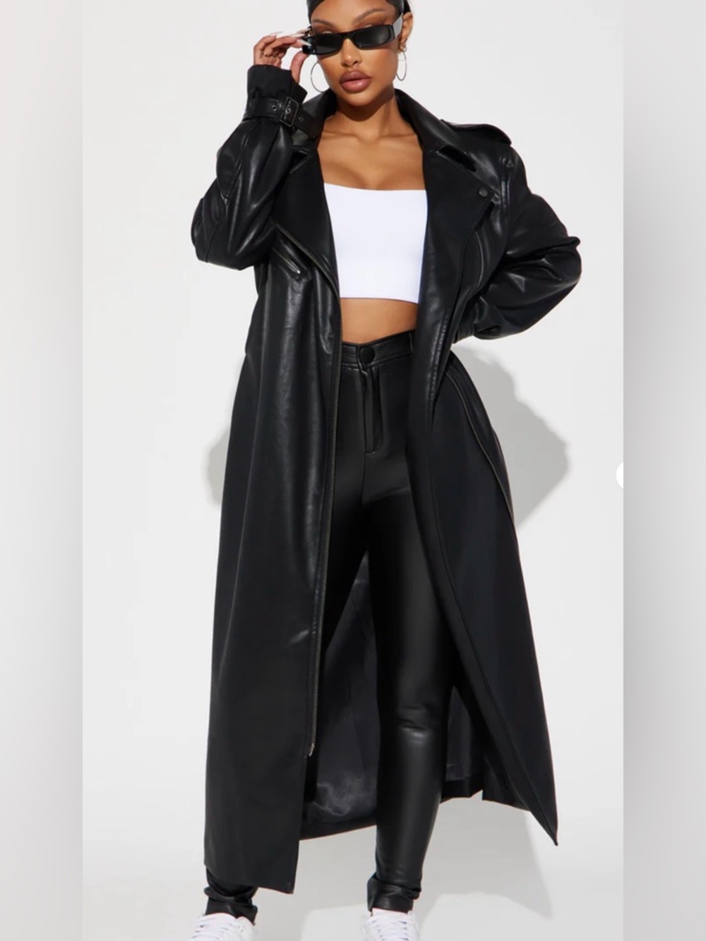Black Faux Leather Trench Coat